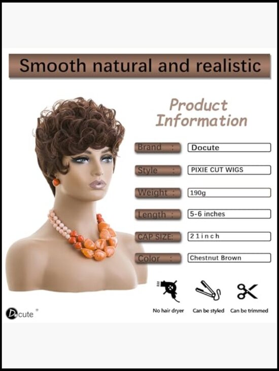 Short Pixie Wig with Bangs Layered Curly Synthetic Haircut Heat Resistant